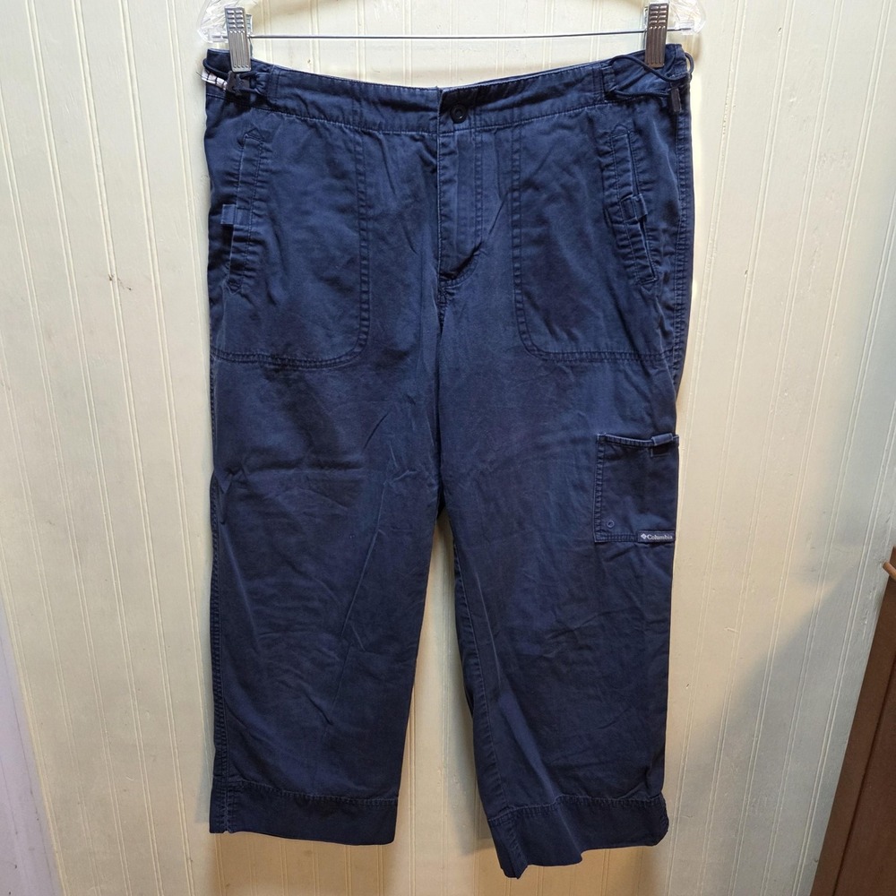 Columbia Capri Pants Womens Medium Blue Twill Elastic Waist Casual Pockets